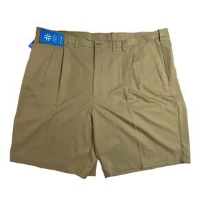 NWT Haggar Cool 18 Pro Golf Shorts Khaki Beige Flat Front Size 52